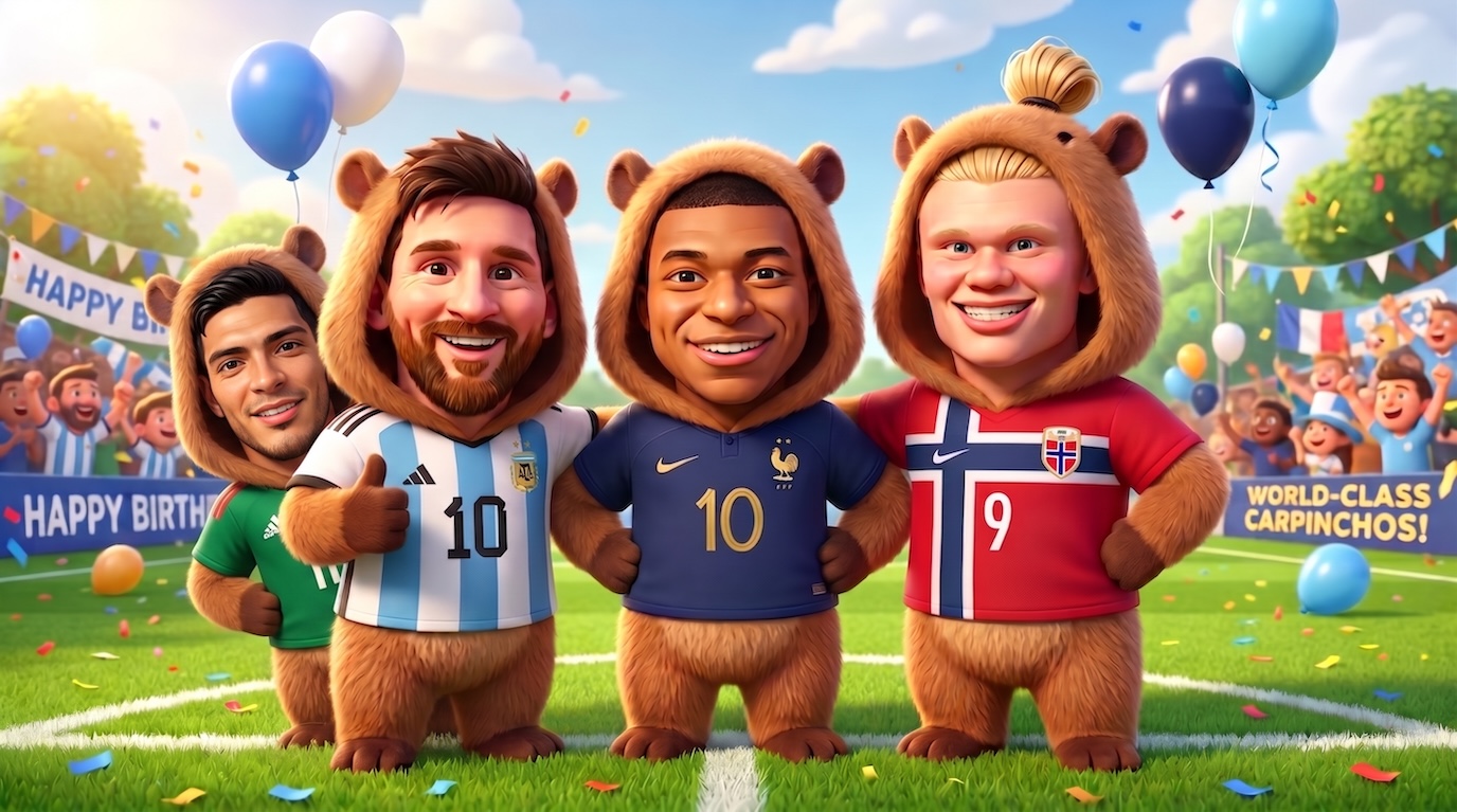 Messi, Mbappe, and Haaland in Capybara Suits